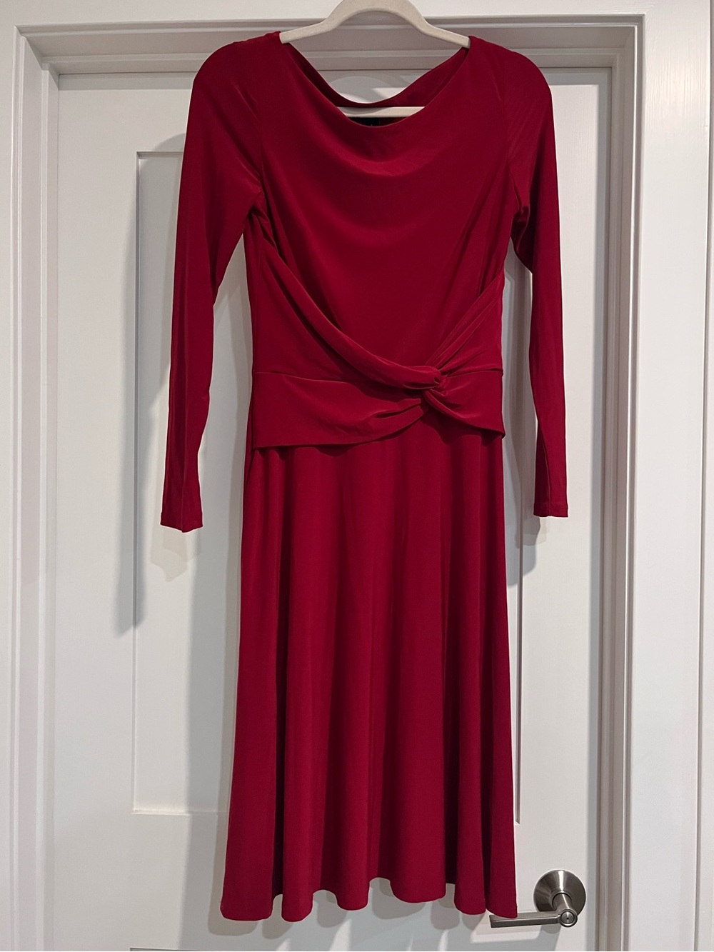 Chaps Red Long-Sleeve Knot-Front Midi Dress